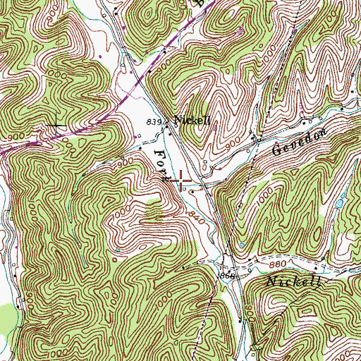 Topographic Map of Gevedon Branch, KY