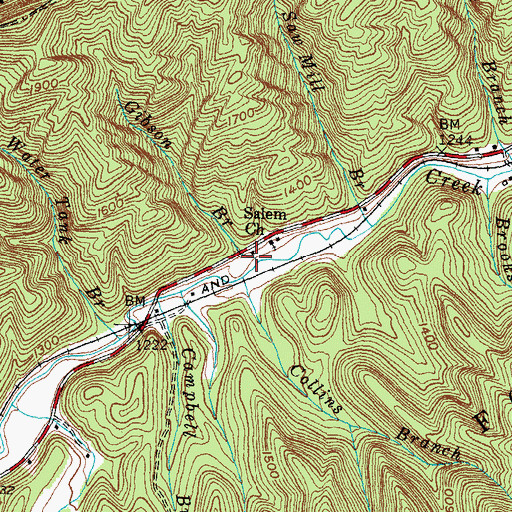 Topographic Map of Gibson Branch, KY