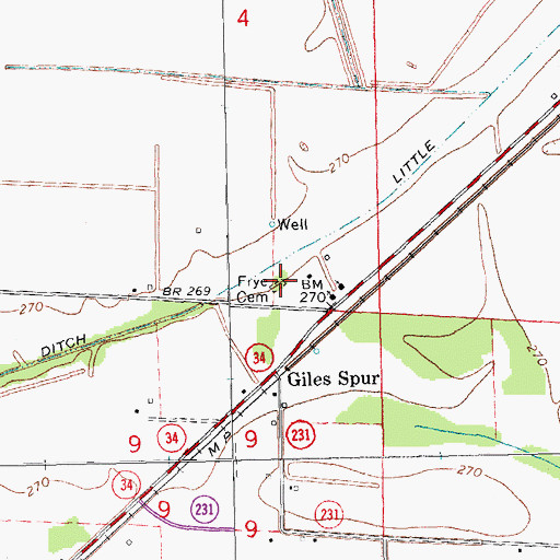 Topographic Map of Frye Cemetery, AR