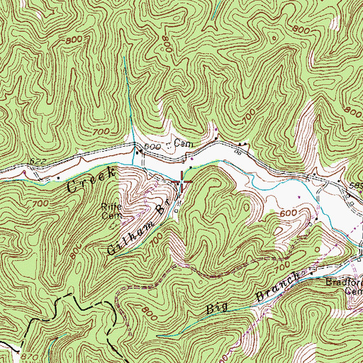 Topographic Map of Gilham Branch, KY