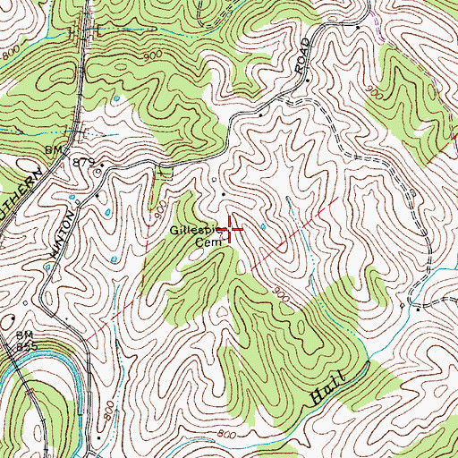 Topographic Map of Gillespie Cemetery, KY