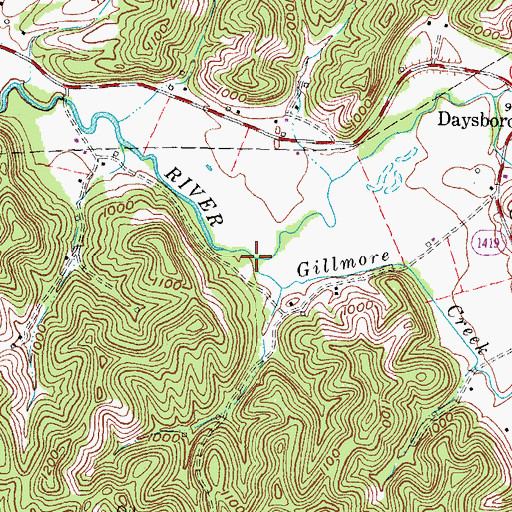 Topographic Map of Gillmore Creek, KY