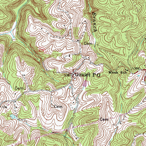 Topographic Map of Gimlet Post Office, KY