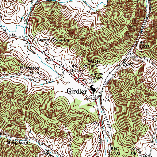 Topographic Map of Girdler, KY