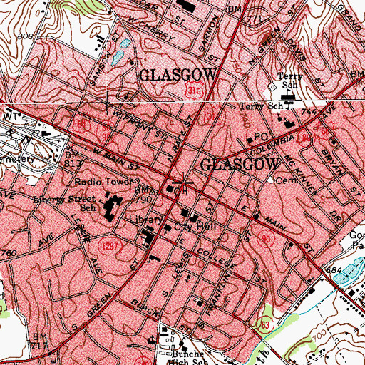 Topographic Map of Glasgow, KY