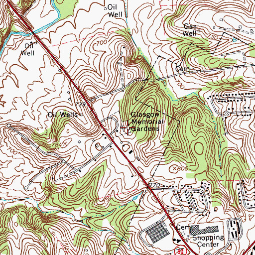 Topographic Map of Glasgow Memorial Gardens, KY