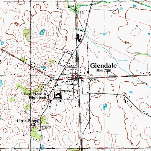 Topographic Map of Glendale, KY
