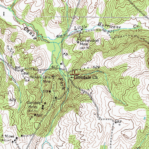Topographic Map of Glendale Church, KY