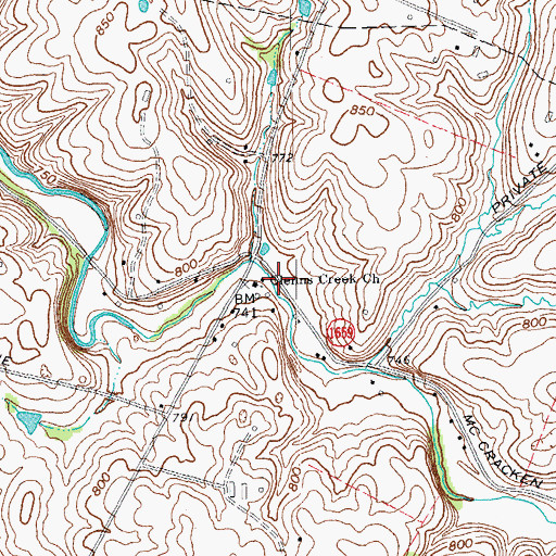 Topographic Map of Glenns Creek Church, KY
