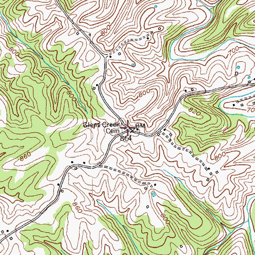 Topographic Map of Glens Creek Cemetery, KY