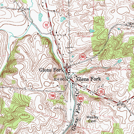 Topographic Map of Glens Fork, KY