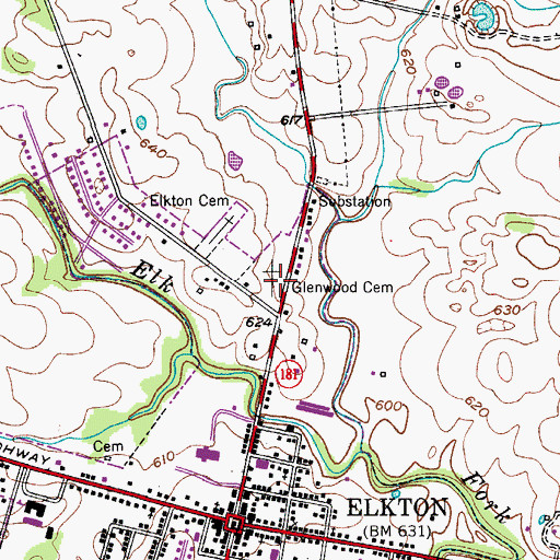 Topographic Map of Glenwood Cemetery, KY