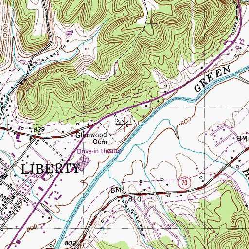 Topographic Map of Glenwood Cemetery, KY