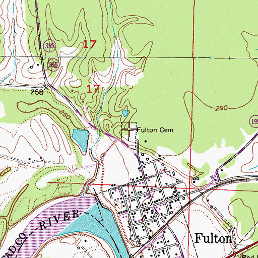 Topographic Map of Fulton Cemetery, AR