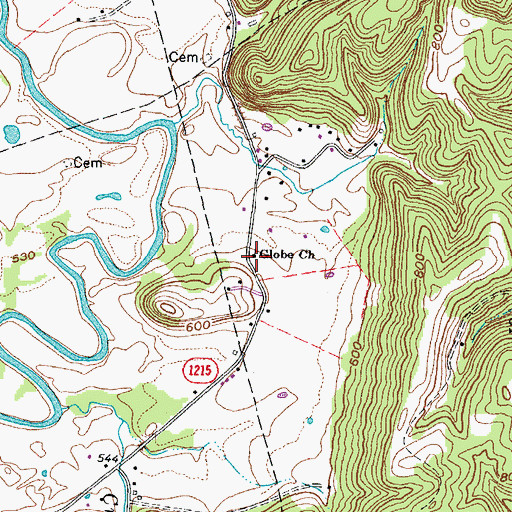 Topographic Map of Globe Church Of Christ, KY