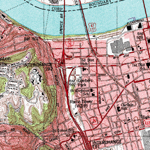 Topographic Map of Goebels Park, KY