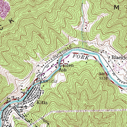 Topographic Map of Golden Ash, KY