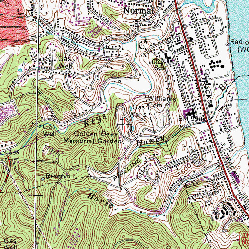 Topographic Map of Golden Oaks Memorial Gardens, KY