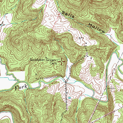 Topographic Map of Goodaker-Gregor Cemetery, KY