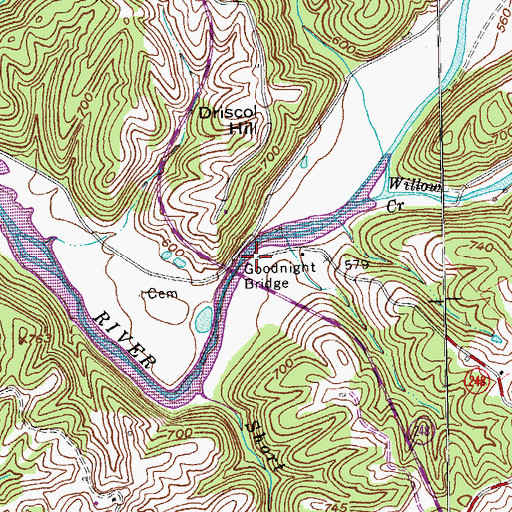 Topographic Map of Goodnight Bridge, KY