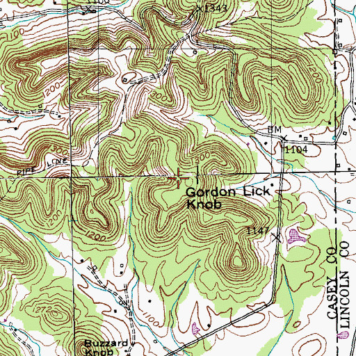 Topographic Map of Gordon Lick Knob, KY