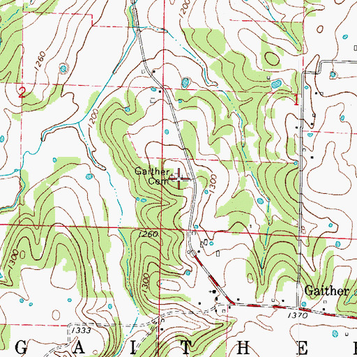 Topographic Map of Gaither Cemetery, AR