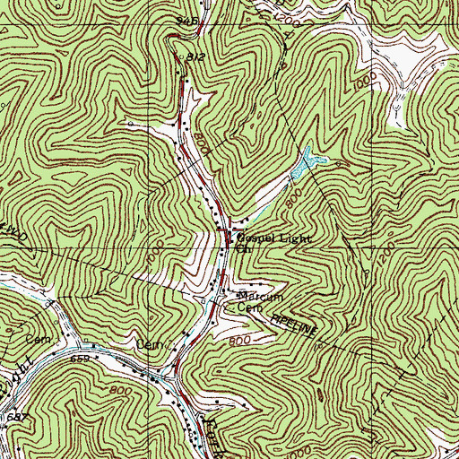 Topographic Map of Gospel Light Church, KY