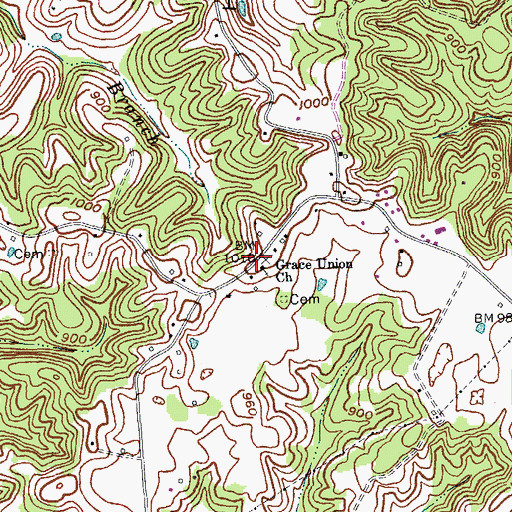 Topographic Map of Grace Union Church, KY