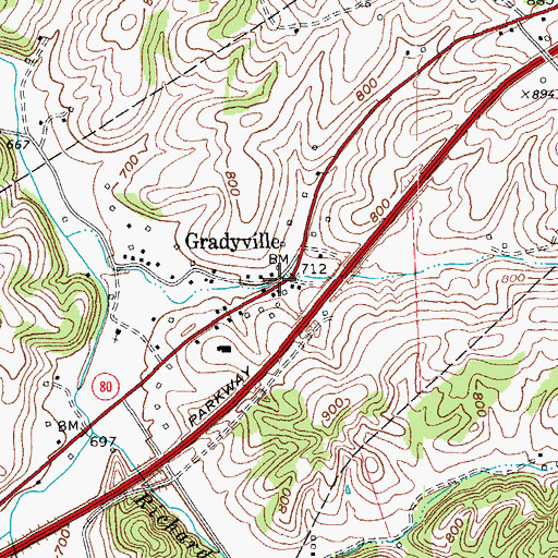Topographic Map of Gradyville, KY