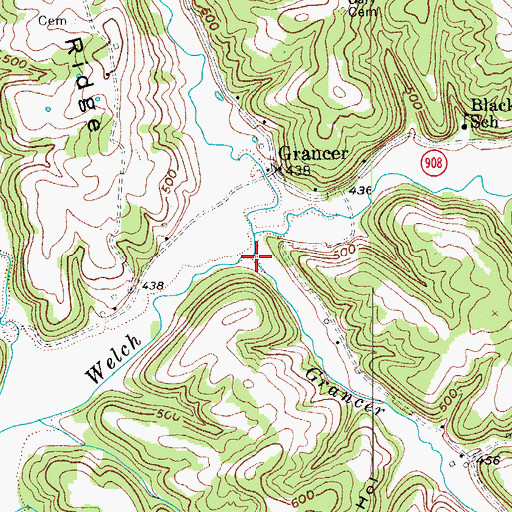 Topographic Map of Grancer Creek, KY