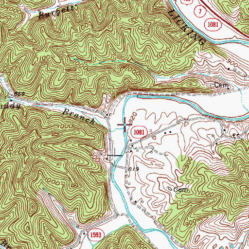 Topographic Map of Granddaddy Branch, KY