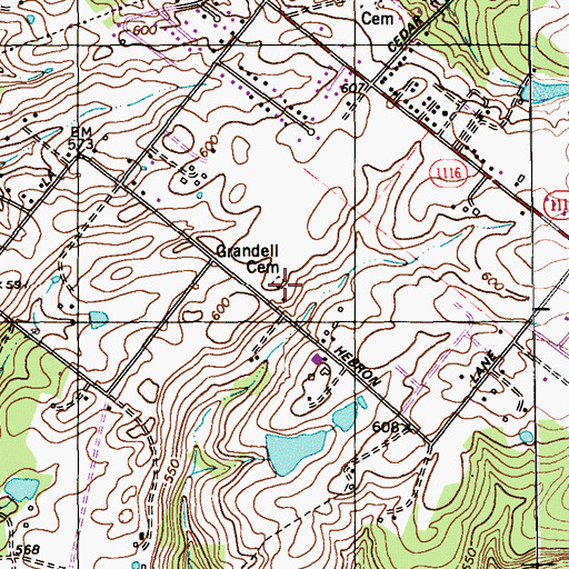 Topographic Map of Grandell Cemetery, KY