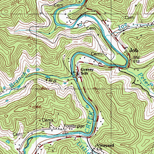 Topographic Map of Grassy Branch, KY