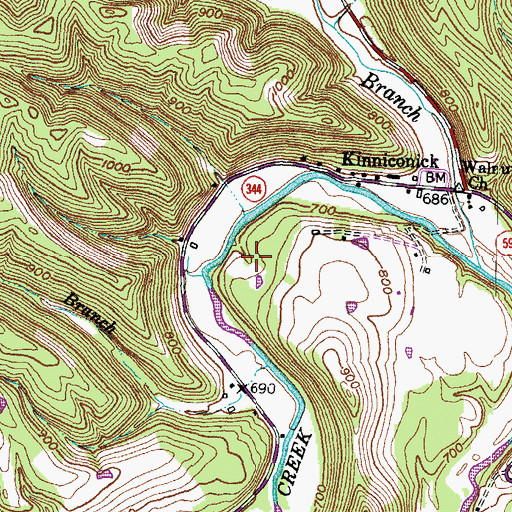 Topographic Map of Grassy Branch, KY