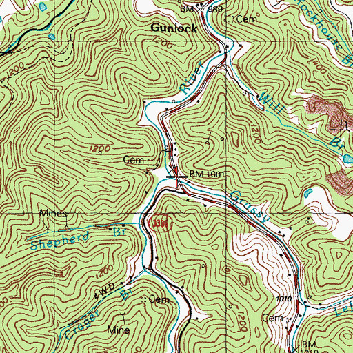Topographic Map of Grassy Creek, KY