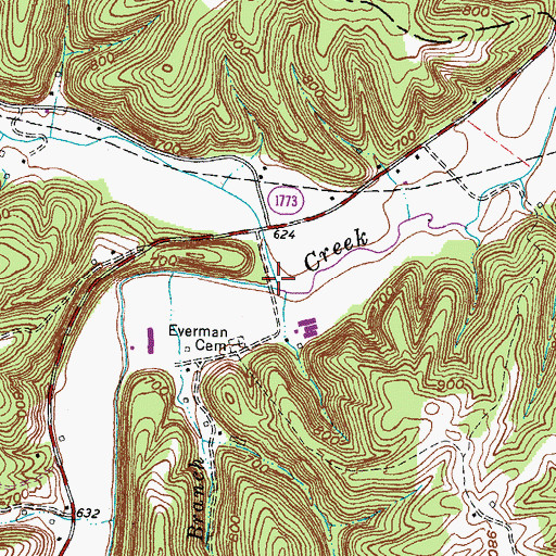 Topographic Map of Grassy Creek, KY
