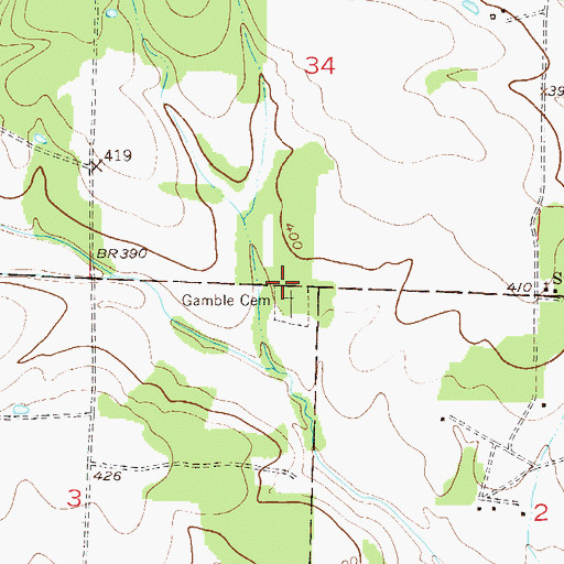 Topographic Map of Gamble Cemetery, AR