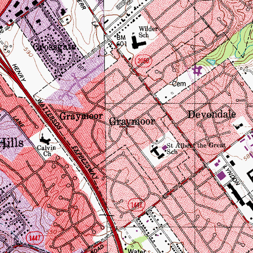 Topographic Map of Graymoor-Devondale, KY