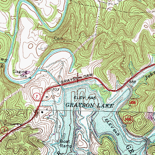 Topographic Map of Grayson Dam, KY