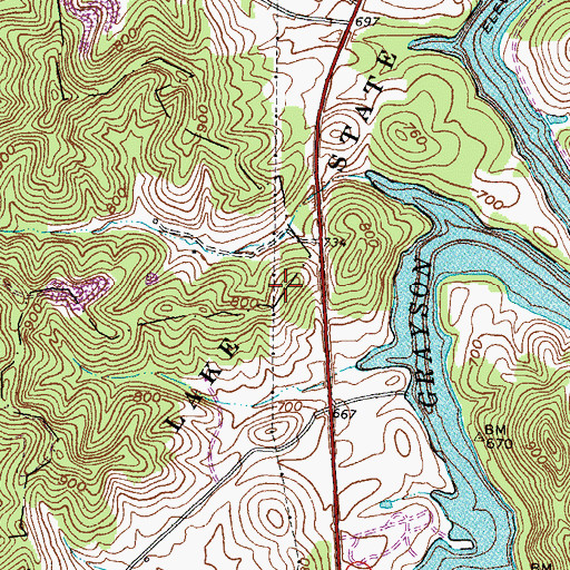 Topographic Map of Grayson Lake State Park, KY