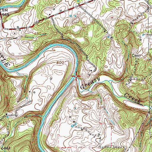 Topographic Map of Greasy Creek, KY