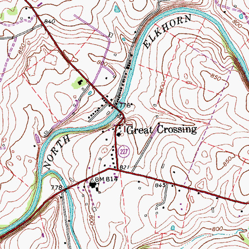 Topographic Map of Great Crossing, KY