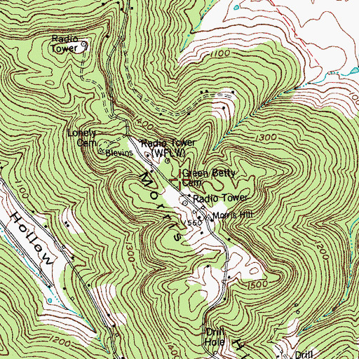 Topographic Map of Green Betty Cemetery, KY
