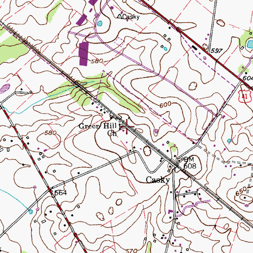 Topographic Map of Green Hill Church, KY