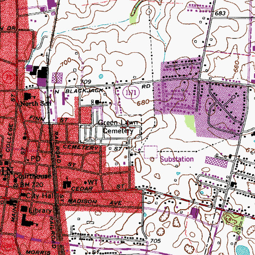 Topographic Map of Green Lawn Cemetery, KY