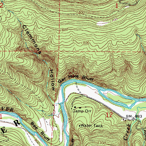 Topographic Map of Gar Hole Bluff, AR