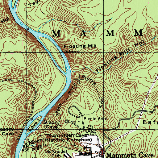 Topographic Map of Green River Bluffs Trail, KY