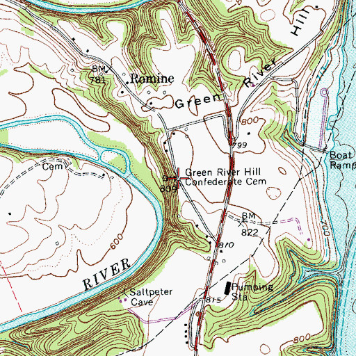 Topographic Map of Green River Hill Confederate Cemetery, KY