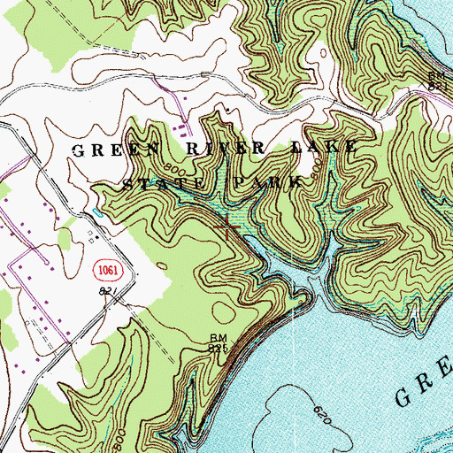 Topographic Map of Green River Lake State Park, KY