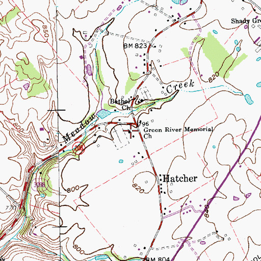Topographic Map of Green River Memorial Church, KY